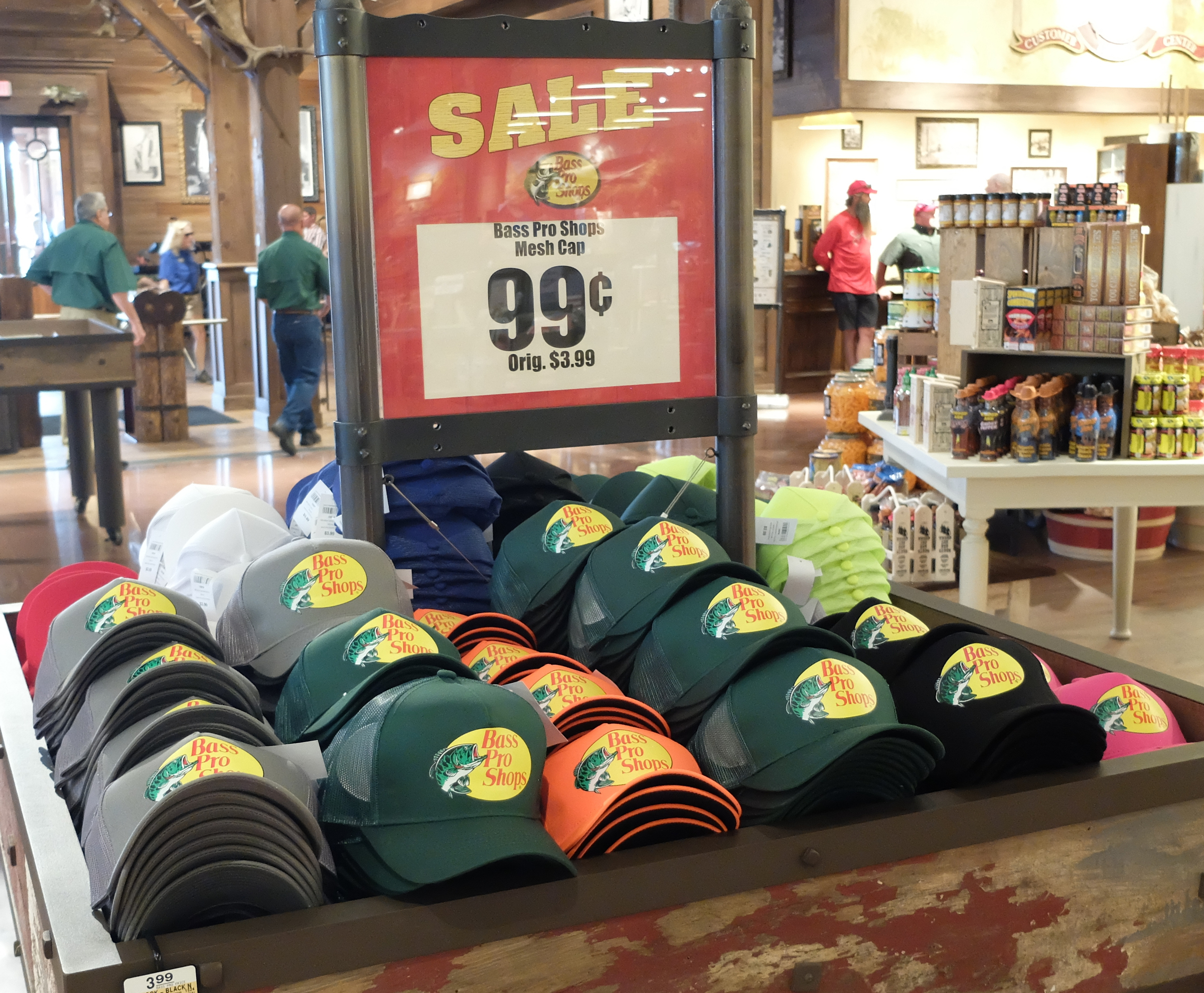Bass Pro Shops hats were one of the bargains at the opening of the East Ridge store on Wednesday.