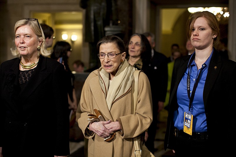 U.S. Supreme Court Justice Ruth Bader Ginsberg, center, shown arriving for President Barack Obama's State of the Union address at the U.S. Capitol in Washington, in 2012. (Brendan Hoffman/The New York Times)