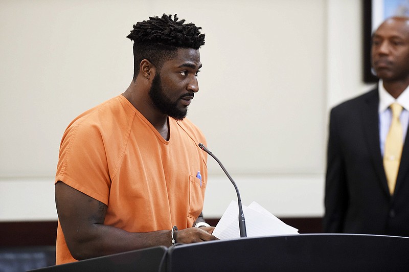 Cory Batey speaks during his sentencing hearing Friday, July 15, 2016, in Nashville, Tenn. Batey, a former Vanderbilt University football player, was sentenced to 15 years in prison for gang raping an unconscious female student in 2013.