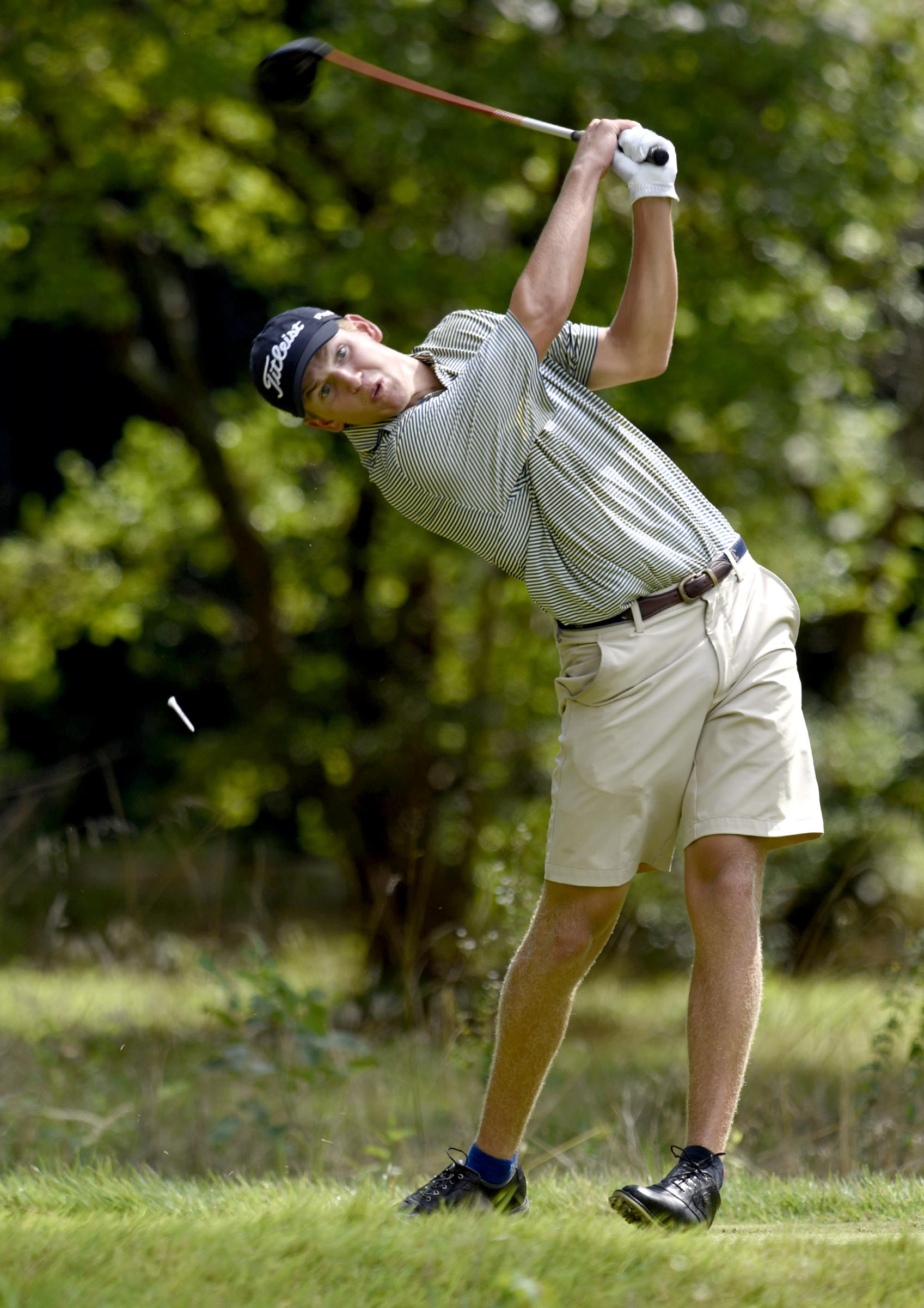 Andrew Orischak of Hilton Head Island, South Carolina follows through on his drive at the 6th hole. The third day of the 69th U.S. Junior Amateur Championship was held at the Honors Course in Ooltewah, Tennessee, Wednesday July 20, 2016.