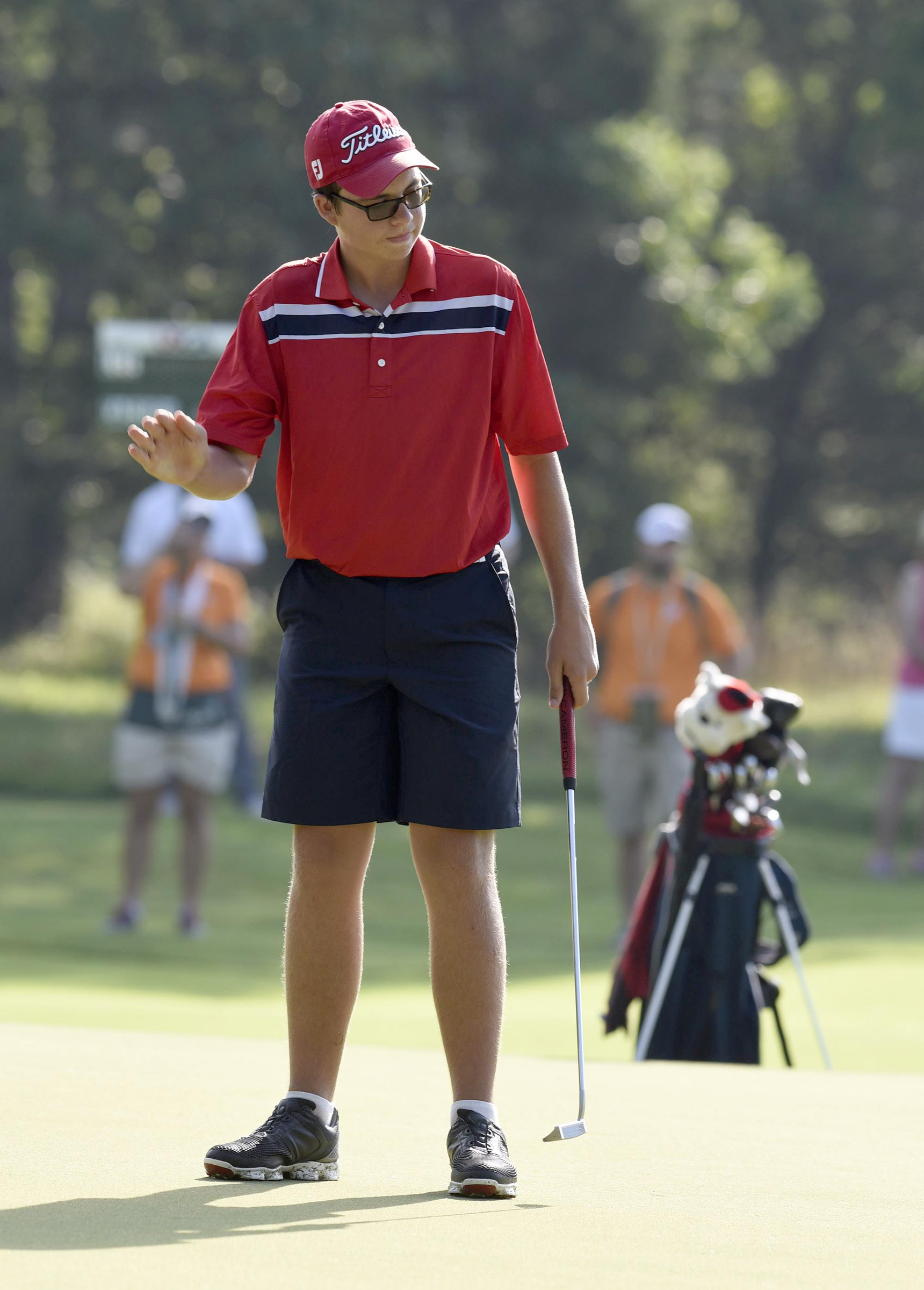 Nicolas Cassidy of Johns Creek, Georgia tires to choax his putt into the 4th hole. The third day of the 69th U.S. Junior Amateur Championship was held at the Honors Course in Ooltewah, Tennessee, Wednesday July 20, 2016.