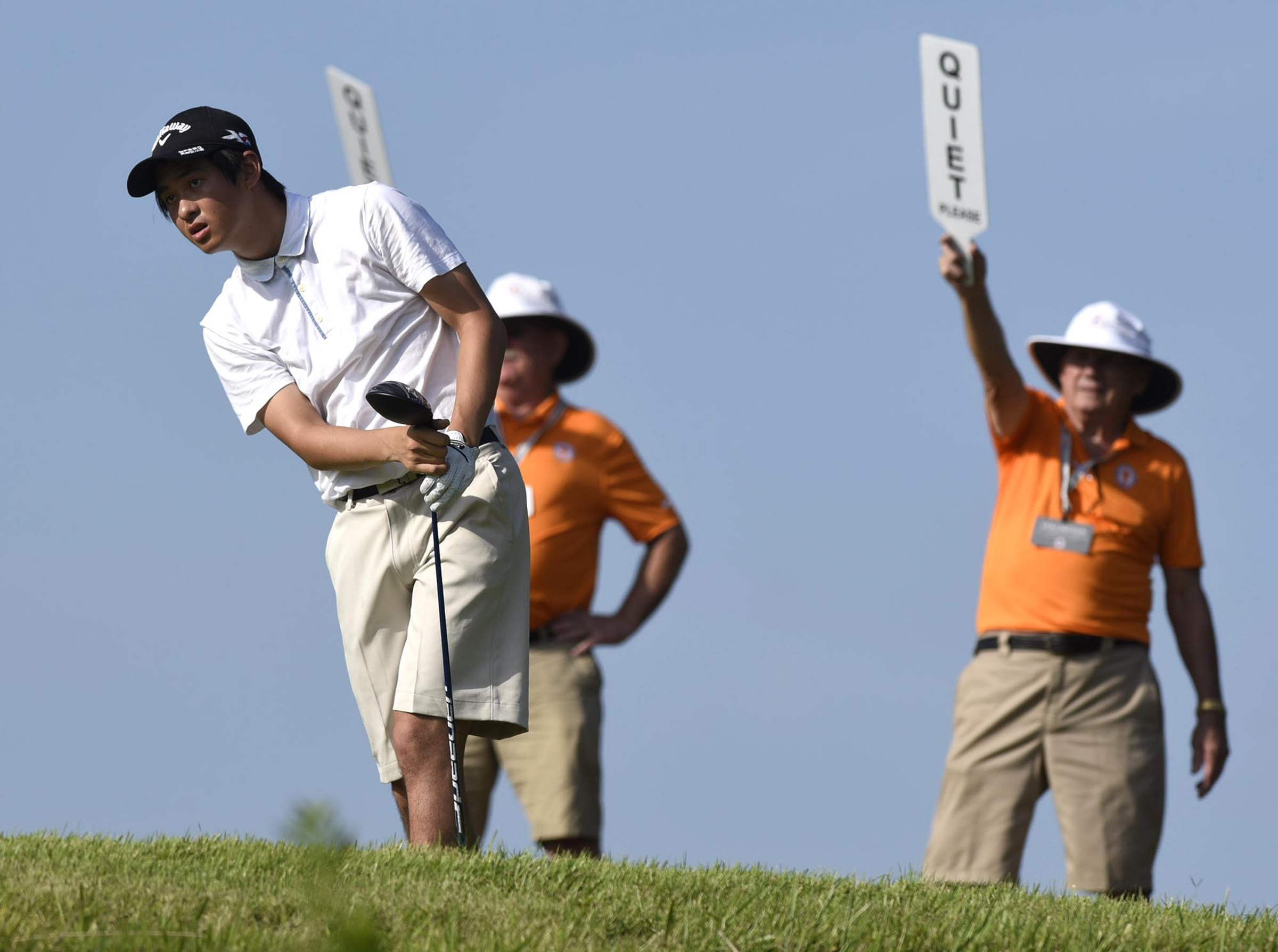 Austraila's Fred Lee is concerned about the flight of his drive on the 5th hole. The third day of the 69th U.S. Junior Amateur Championship was held at the Honors Course in Ooltewah, Tennessee, Wednesday July 20, 2016.