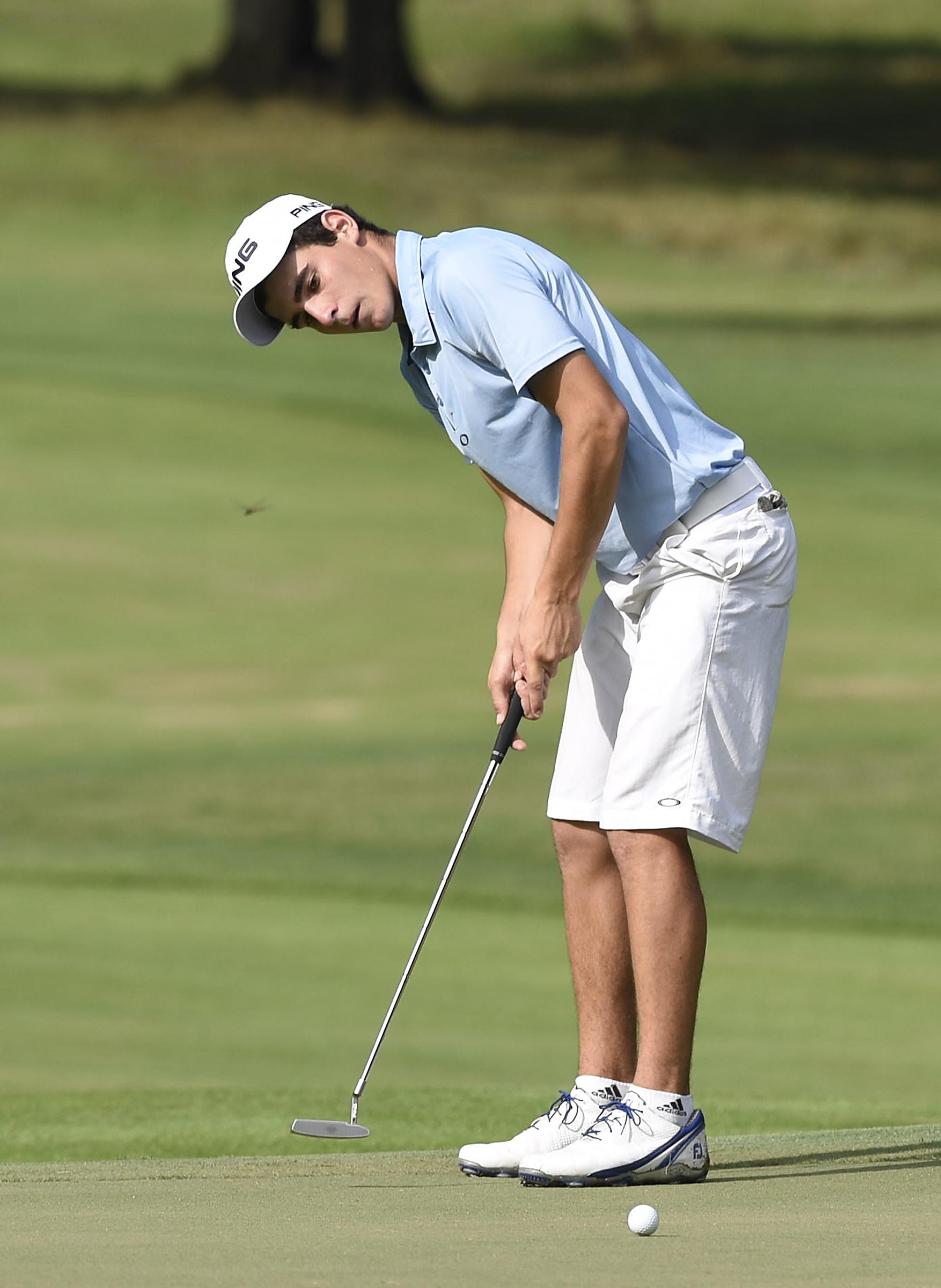 Joaquin Niemann of Chile putts on the 5th hole. Niemann won 8 consecutive hole to defeat Tommy Kuhl of Morton Illinois 7 and 5. The third day of the 69th U.S. Junior Amateur Championship was held at the Honors Course in Ooltewah, Tennessee, Wednesday July 20, 2016.