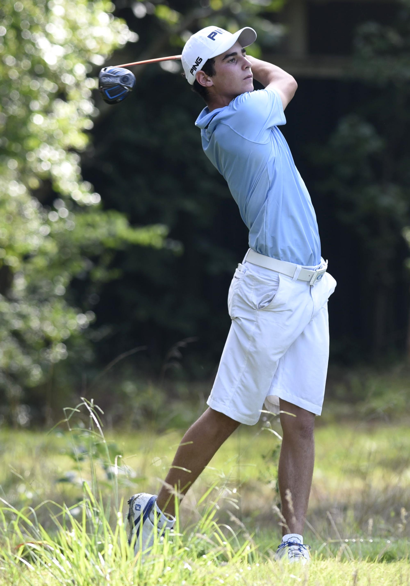 Joaquin Niemann of Chile watches his drive on the 6th hole. Niemann won 8 consecutive hole to defeat Tommy Kuhl of Morton Illinois 7 and 5. The third day of the 69th U.S. Junior Amateur Championship was held at the Honors Course in Ooltewah, Tennessee, Wednesday July 20, 2016.