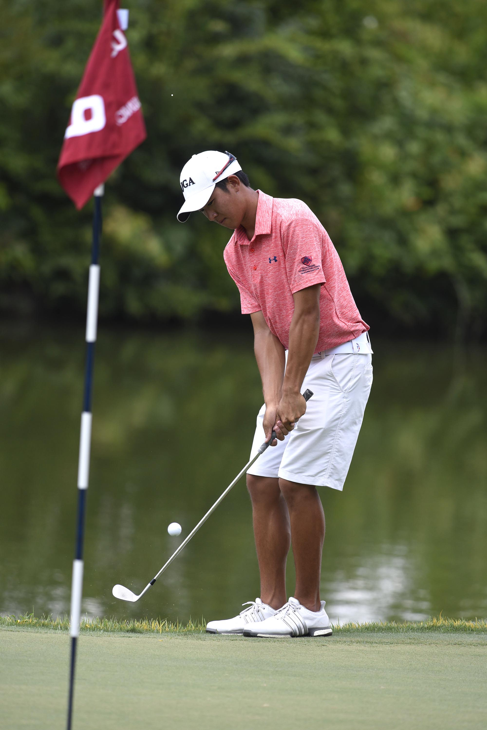 The Republic of Korea's Joseph Chun chips onto the 9th green. Chun defeated Kyle Vance of Audubon, Pennsylvania 5 and 4. The third day of the 69th U.S. Junior Amateur Championship was held at the Honors Course in Ooltewah, Tennessee, Wednesday July 20, 2016.