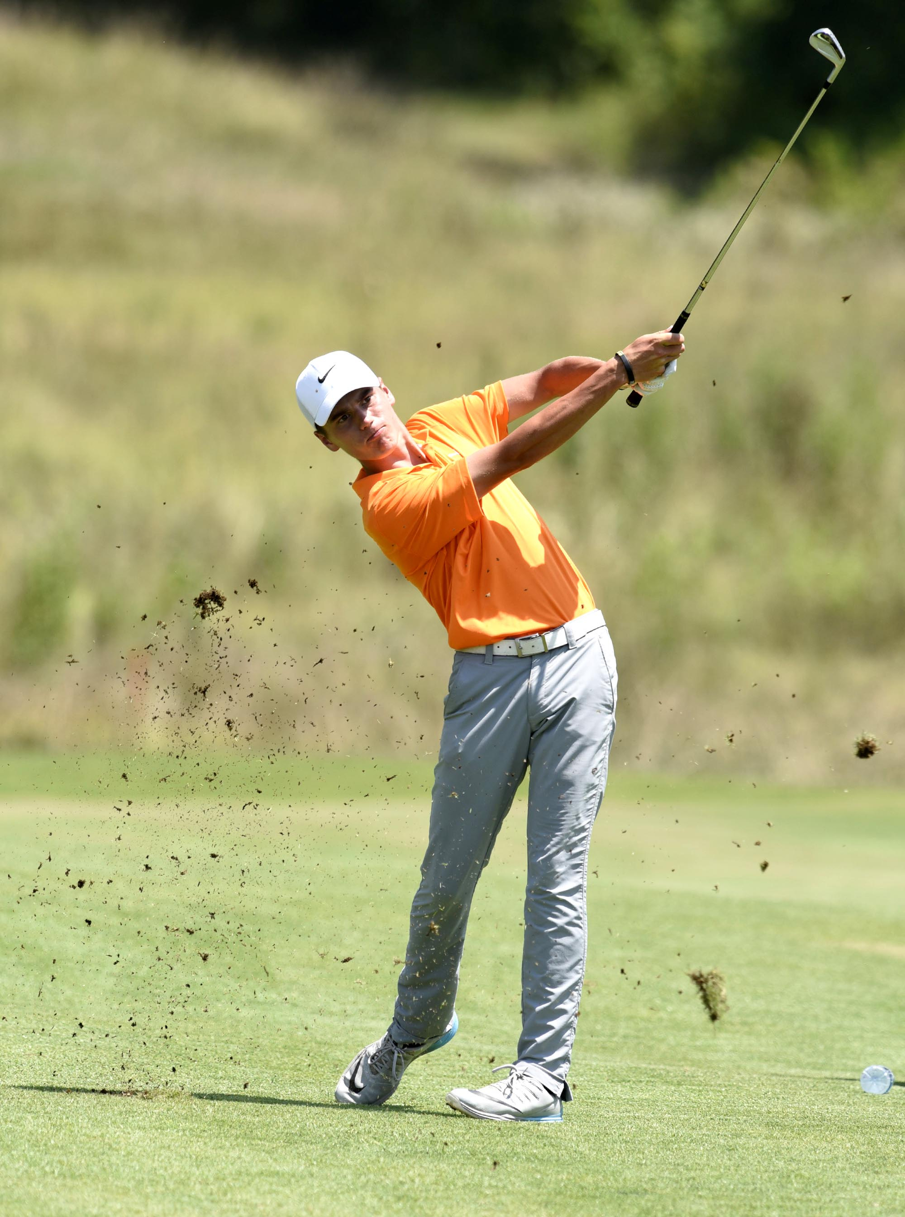 Frankie Capan of North Oaks, Minnesota hits from the fairway on the 11th hole. Capan defeated Hunter Eichhorn of Carney, Michigan 3 and 2. The third day of the 69th U.S. Junior Amateur Championship was held at the Honors Course in Ooltewah, Tennessee, Wednesday July 20, 2016.
