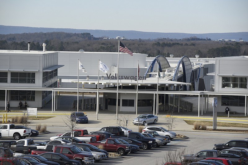 The entrance to the Chattanooga Volkswagen assembly plant, located in the Enterprise South industrial park, is seen on Thursday, Jan. 14, 2016, in Chattanooga, Tenn. / Staff file photo