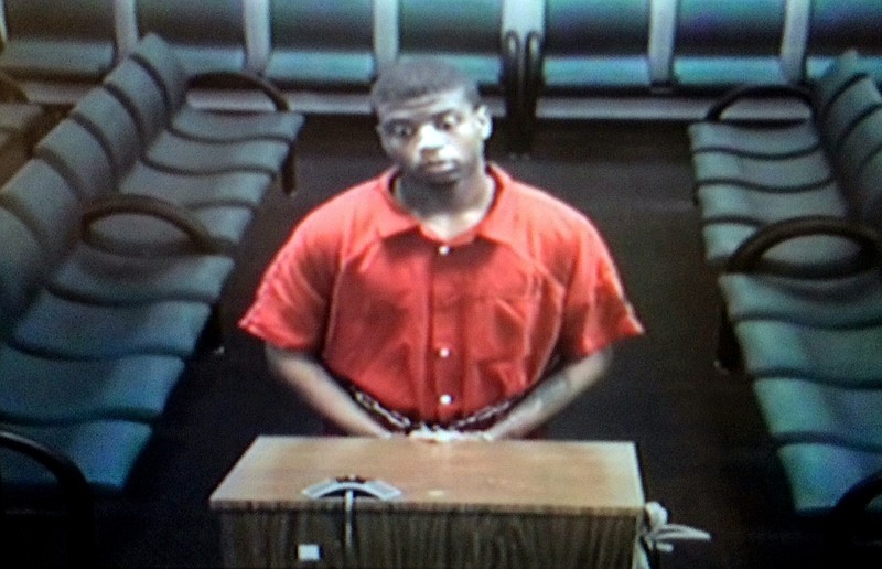 
              In this video frame grab, recaptured murder suspect Dayonte Resiles appears via video-conference in front of Broward County Judge Michael Davis at Broward Count Bond Court, in Broward, Fla., on Thursday, July 21, 2016. After nearly a week on the lam, Resiles, who slipped from his shackles and bolted from a crowded South Florida courtroom in a meticulous escape plot involving multiple accomplices was captured at a nondescript motel, authorities said Thursday. (Mike Stocker /South Florida Sun-Sentinel via AP)
            
