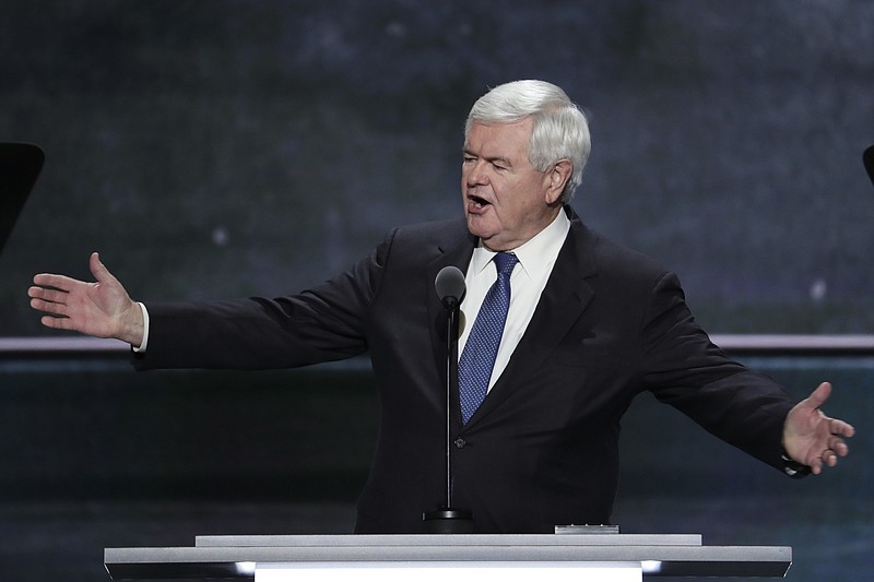 
              Former House Speaker Newt Gingrich speaks during the third day of the Republican National Convention in Cleveland, Wednesday, July 20, 2016. (AP Photo/J. Scott Applewhite)
            