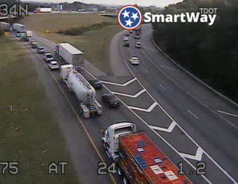 An I-24 crash has traffic backed up as far as the I-75 at I-24 West junction.