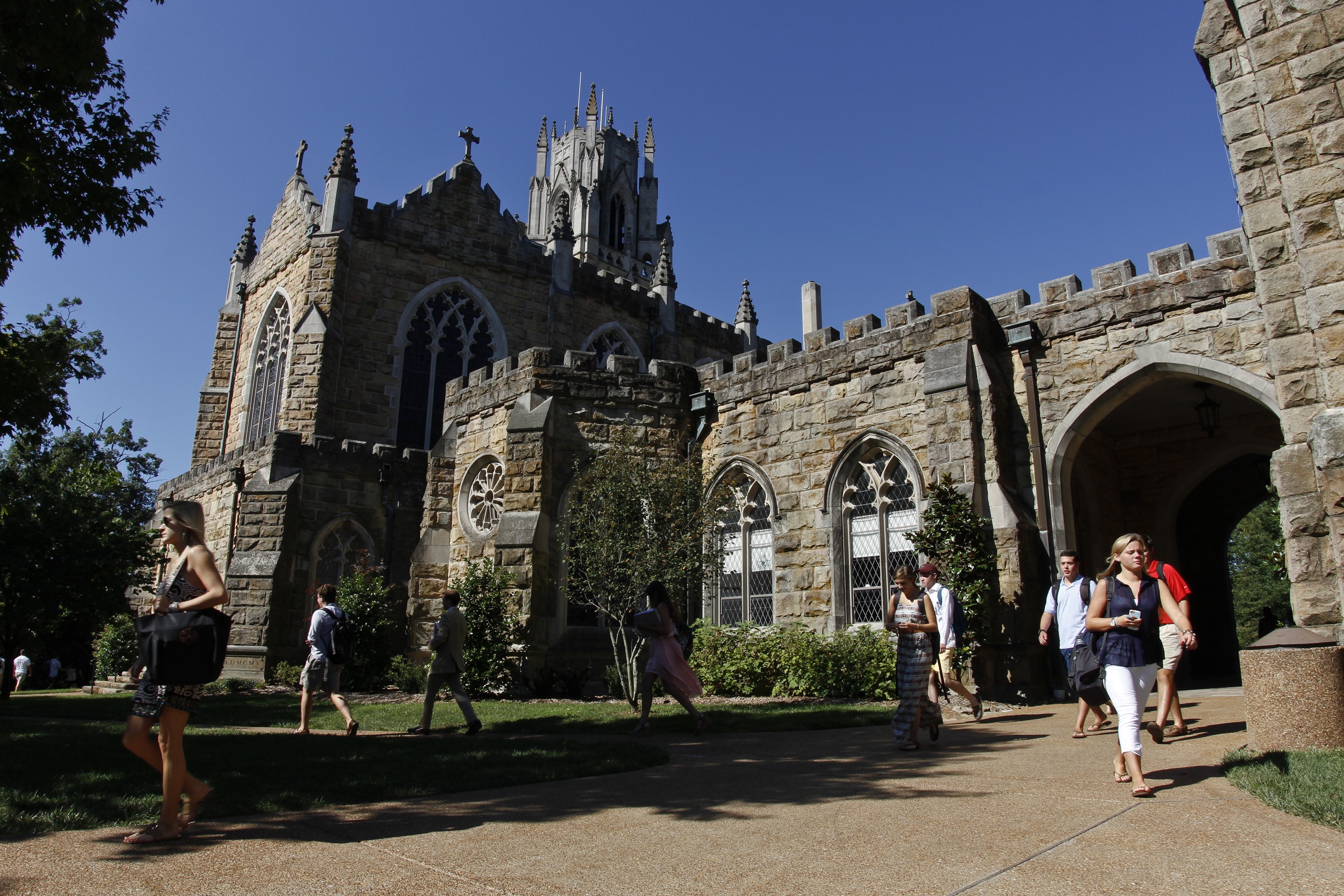 Students at Sewanee: The University of the South, walk between classes on campus.