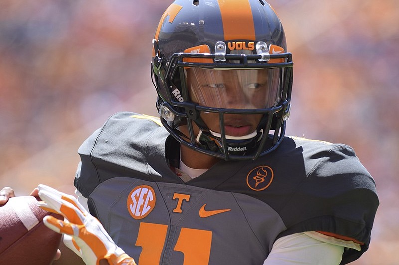 Joshua Dobbs (14) is the starting quarterback for the Vols.  The University of Tennessee Orange/White Spring Football Game was held at Neyland Stadium in Knoxville on April 16, 2016.