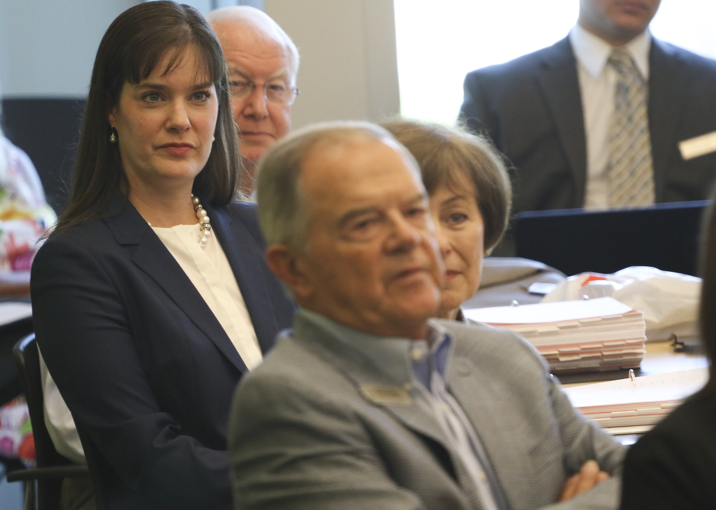Staff Photo by Dan Henry / The Chattanooga Times Free Press- 7/21/16. Commissioner Candice McQueen, left, listens during a Tennessee State Board of Education meeting at the University of Tennessee at Chattanooga library on Thursday, July 21, 2016.