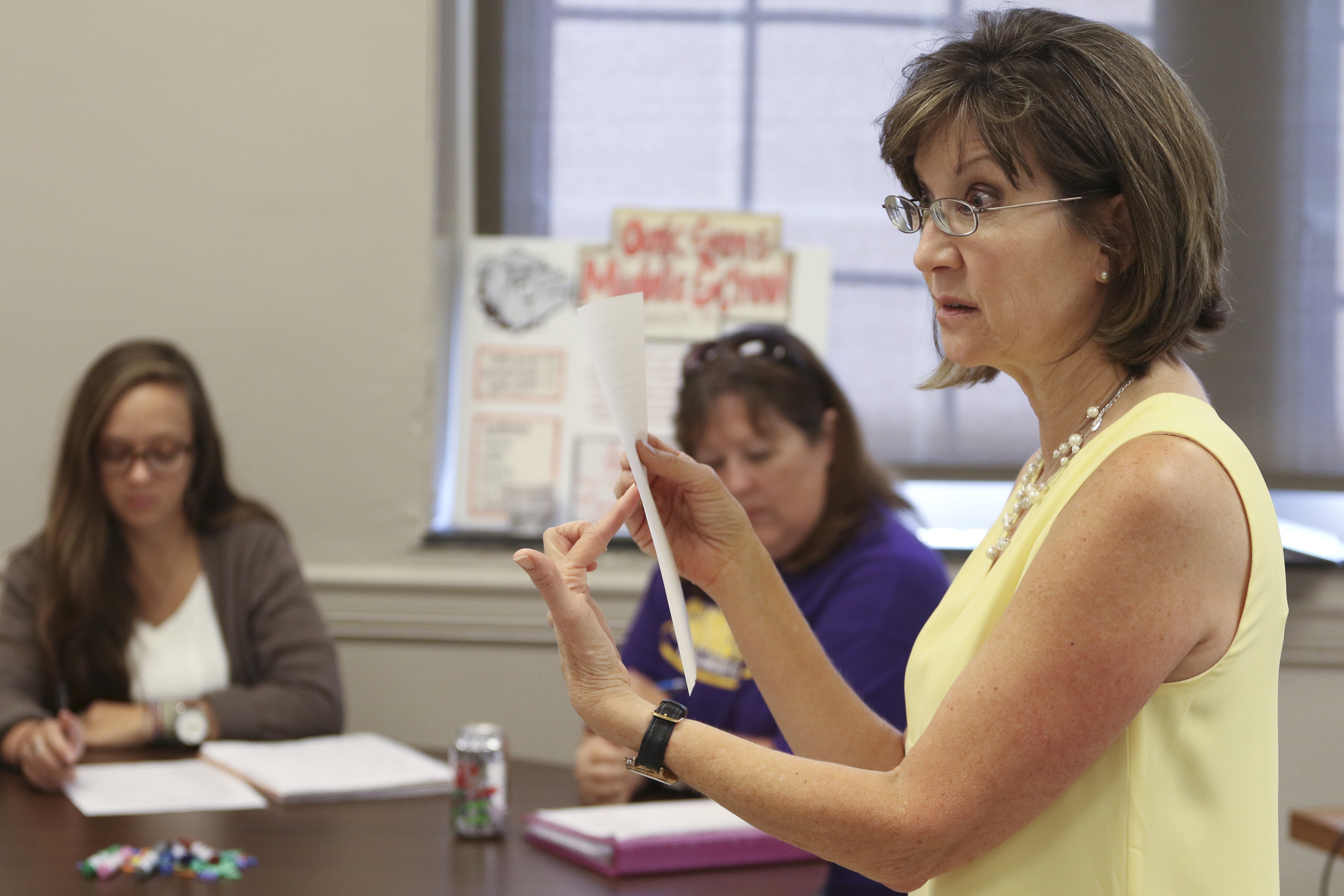 Staff Photo by Dan Henry / The Chattanooga Times Free Press- 7/21/16. Dr. Sarah Sandefur speaks with students about emergent literacy while at the University of Tennessee at Chattanooga on Thursday, July 21, 2016.