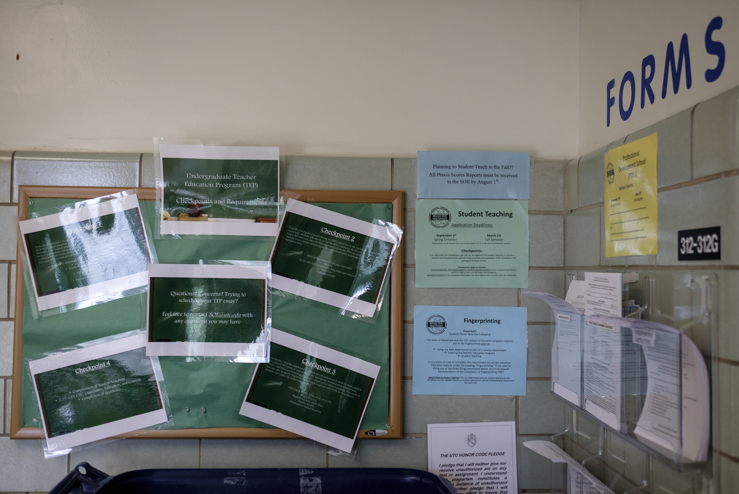 Undergraduate teacher education program requirements are posted outside the UTC School of Education offices inside Hunter Hall on the school's campus Friday, July 22, 2016, in Chattanooga, Tenn.