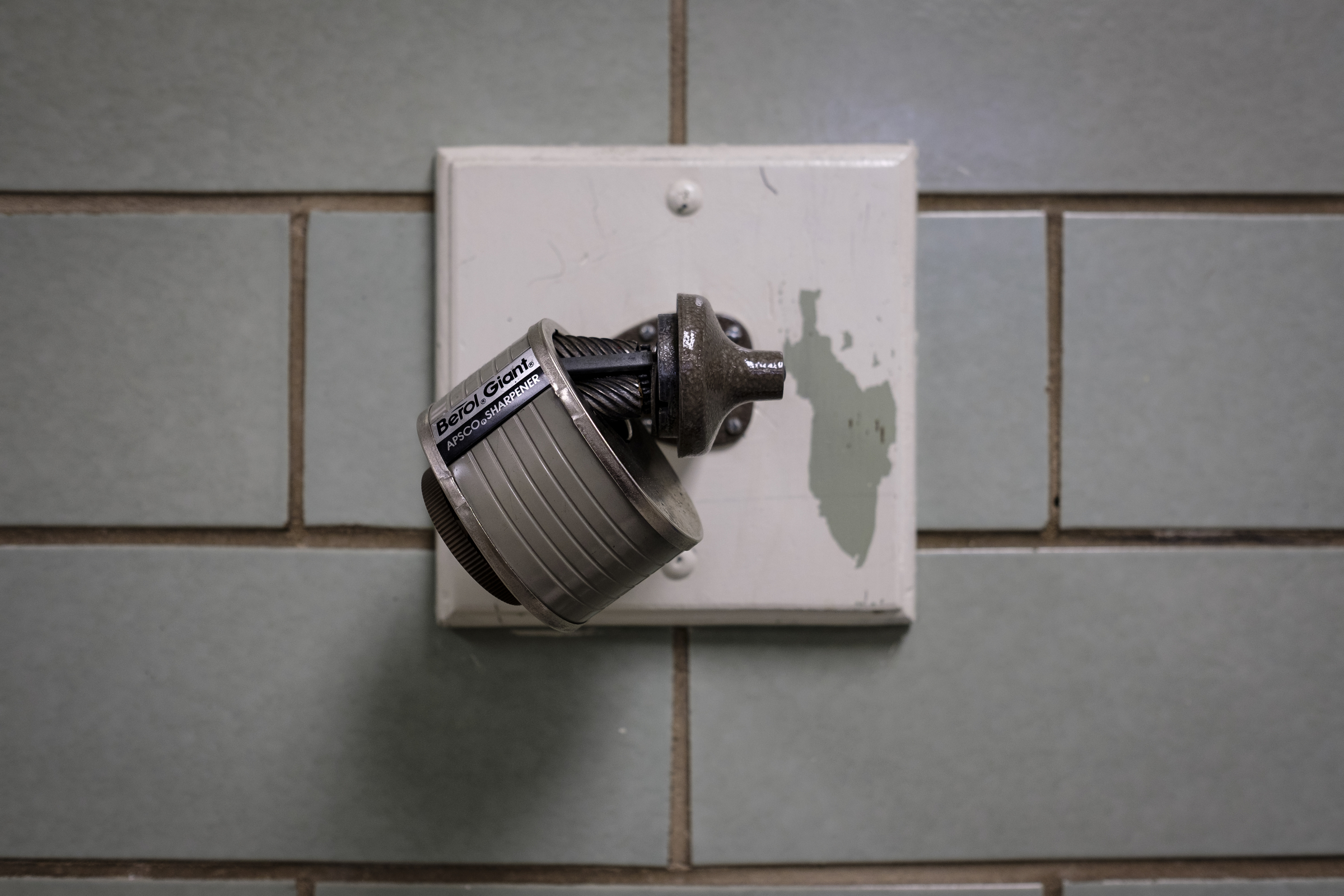 A manual pencil sharpener is seen inside Hunter Hall, home of the UTC School of Education, on the school's campus Friday, July 22, 2016, in Chattanooga, Tenn.
