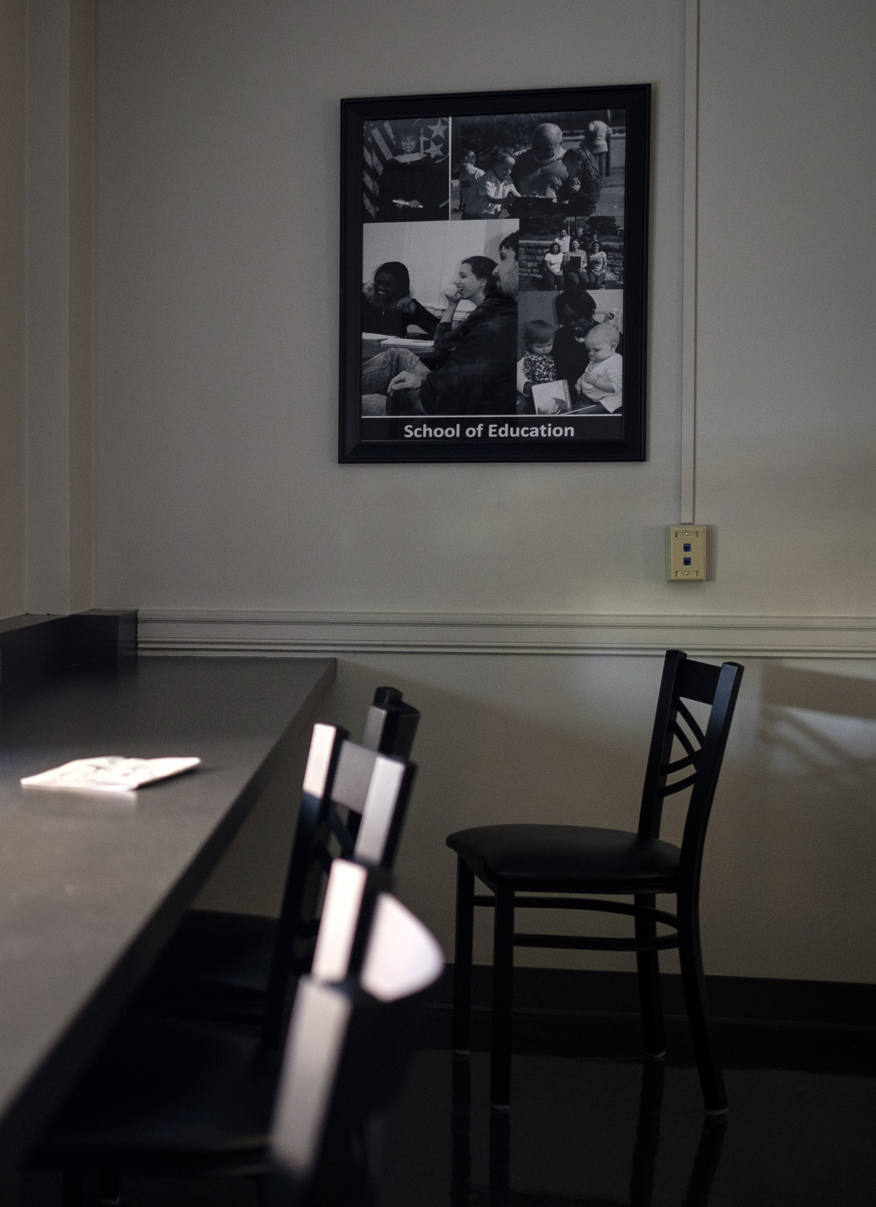 A school of education poster is seen inside Hunter Hall, home of the UTC School of Education, on the school's campus Friday, July 22, 2016, in Chattanooga, Tenn.
