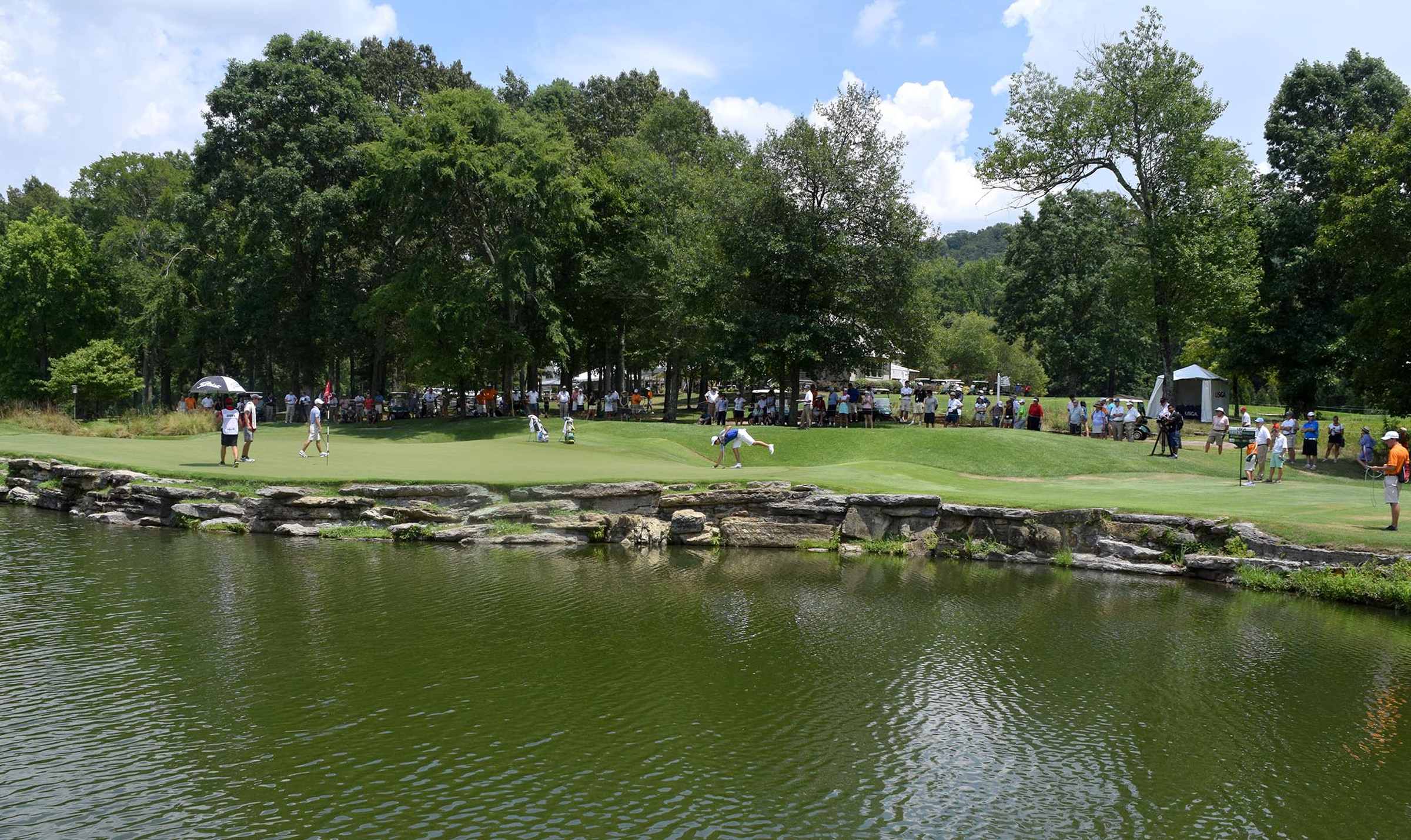 The golfers play the 27th hole which was the 9th hole in the morning round.  The final day of the 69th U.S. Junior Amateur Championship was held at the Honors Course in Ooltewah, Tennessee, Saturday July 23, 2016.