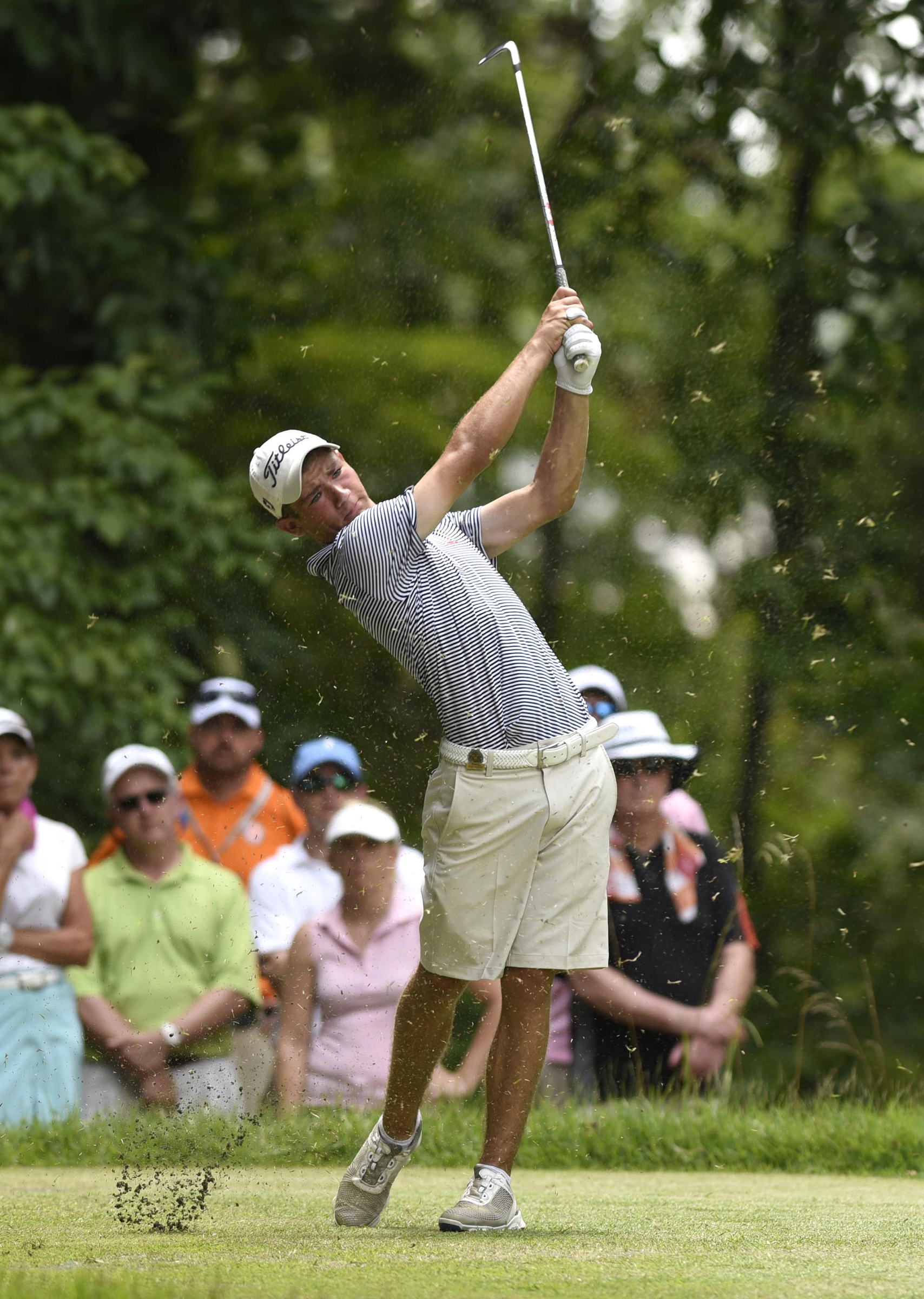 Noah Goodwin of Corinth, Texas hits his tee shot on the 32nd hole of the match.  The final day of the 69th U.S. Junior Amateur Championship was held at the Honors Course in Ooltewah, Tennessee, Saturday July 23, 2016.