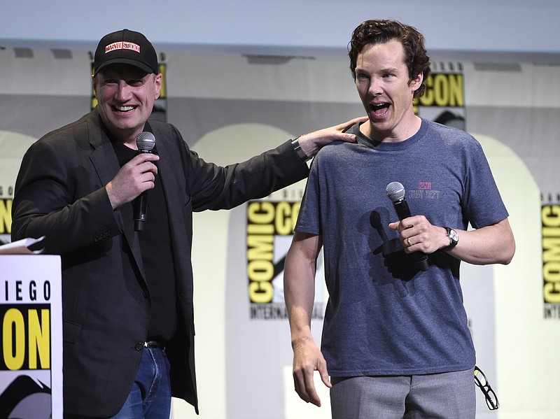 
              President of Marvel Studios Kevin Feige, left, and actor Benedict Cumberbatch attend the "Dr. Strange" panel on day 3 of Comic-Con International on Saturday, July 23, 2016, in San Diego. (Photo by Chris Pizzello/Invision/AP)
            