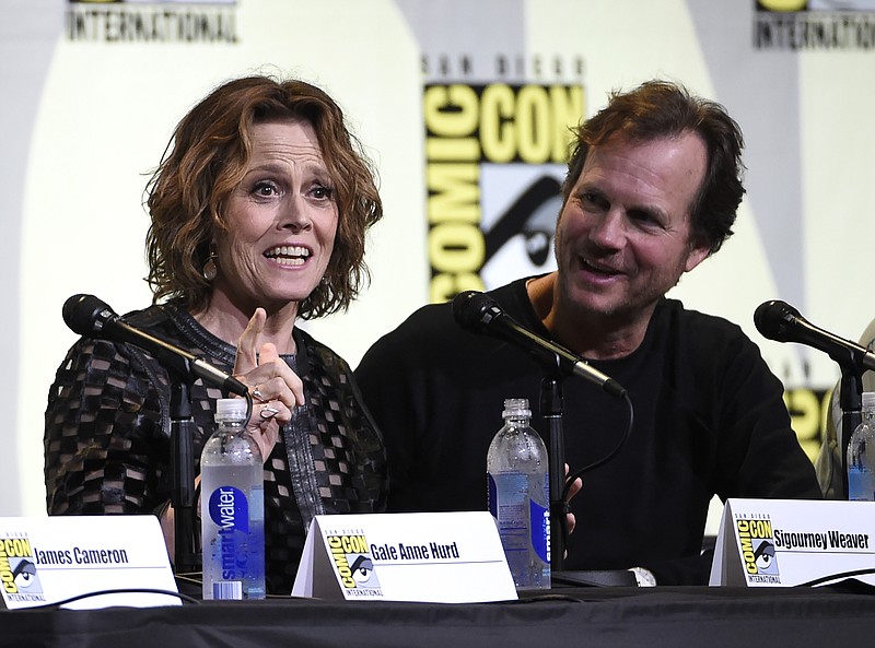 
              Sigourney Weaver, left, and Bill Paxton attend the "Aliens: 30th Anniversary" panel on day 3 of Comic-Con International on Saturday, July 23, 2016, in San Diego. (Photo by Chris Pizzello/Invision/AP)
            