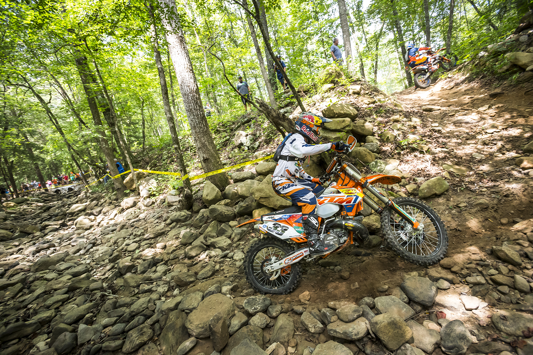 Taylor Robert negotiates a steep, rock-strewn stretch of the course.