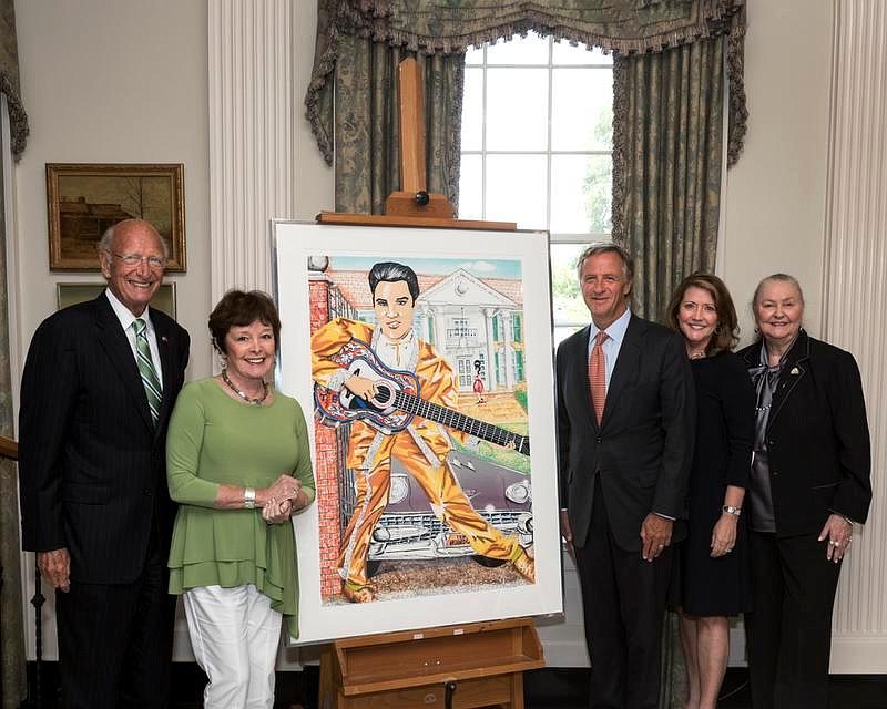 Gov. Bill Haslam, third from right, stands with a Red Groom Elvis painting.