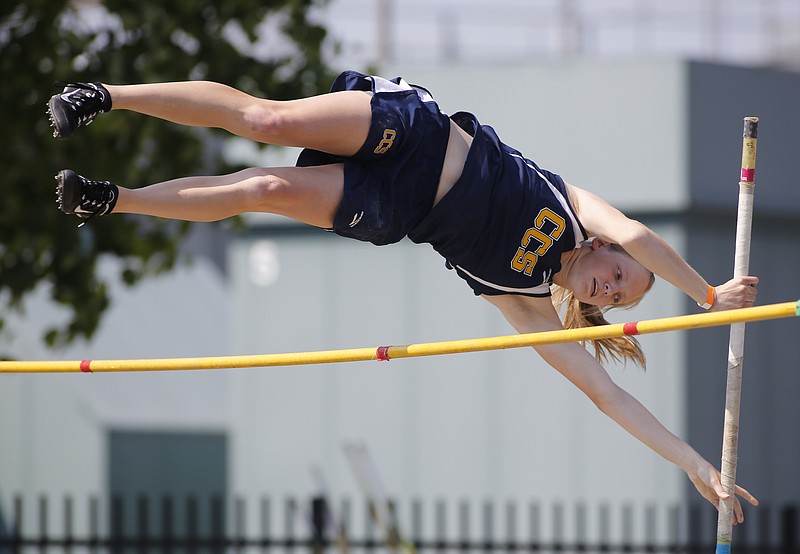 Chattanooga Christian School's Nicolette Gordon competes in the A-AA pole vault during the Spring Fling track and field state championships Thursday, May 22, 2014, in Murfreesboro, Tenn. Gordon took home the state championship.