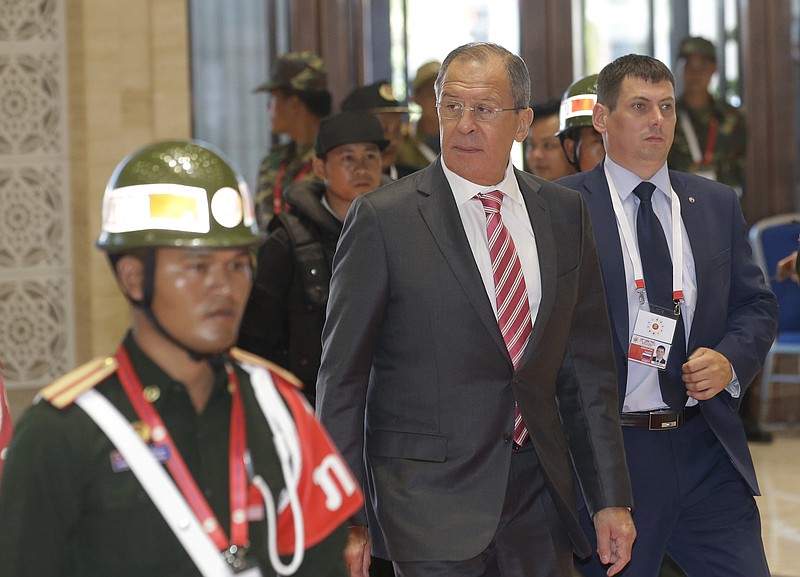 
              Russian Foreign Minister Sergey Lavrov arrives for the Association of Southeast Asian Nations (ASEAN) Foreign Ministers' Meeting in Vientiane, Laos, Monday, July 25, 2016. (AP Photo/Sakchai Lalit)
            