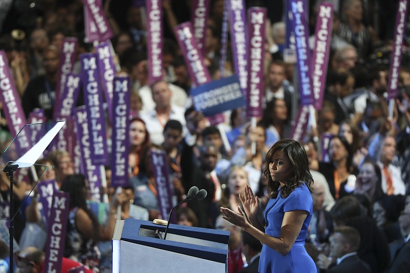 First lady Michelle Obama speaks Monday on the first day of the Democratic National Convention in Philadelphia. (Stephen Crowley/The New York Times)
