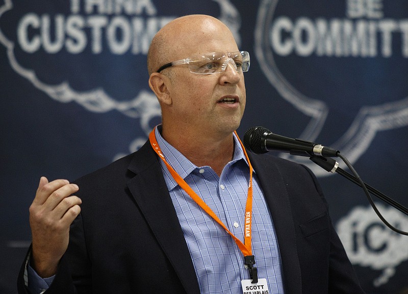 U.S. Rep. Scott Desjarlais speaks at the La-Z-Boy furniture plant on Thursday, June 2, 2016, in Dayton, Tenn.