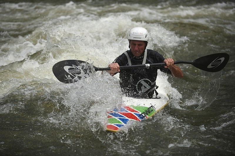 Allen Mayers negotiates rapids Sunday, July 17, 2016, near the Ocoee Whitewater Center. Mayers was a spectator during the 1996 Olympics.