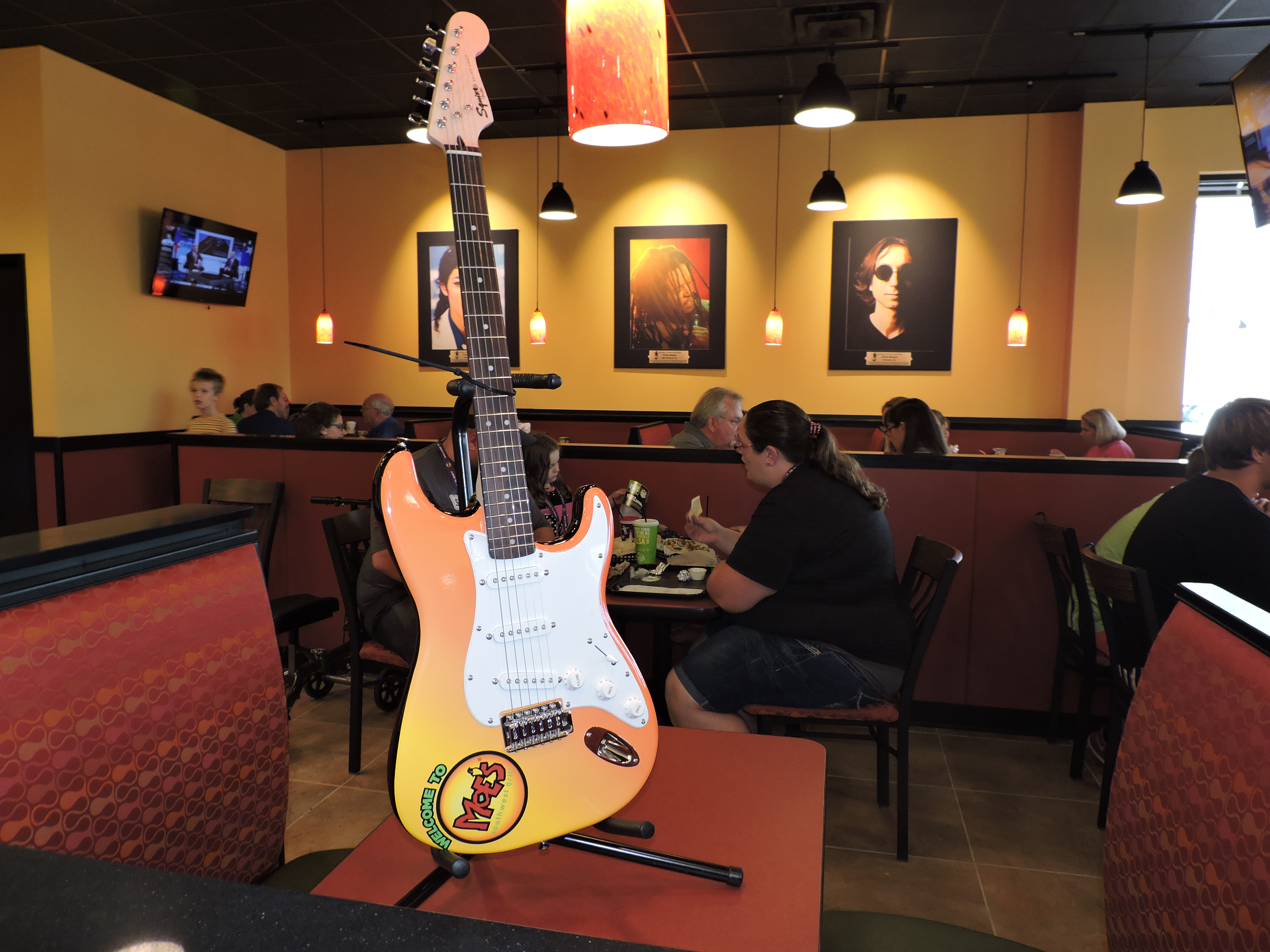 A guitar is on display at the Moe's Southwest Grill grand-opening in Fort Oglethorpe.