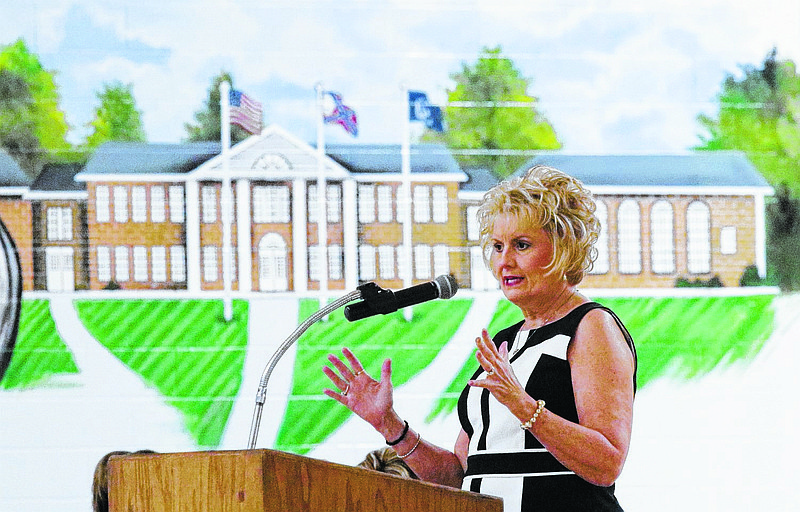 Chickamauga City Schools Superintendent Melody Day speaks to a crowd.