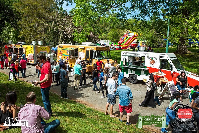 Food trucks will line up along River Street at Coolidge Park on Saturday when the first Food-o-Rama food truck festival comes to Chattanooga. The event is coordinated by Jim Shumake of Atlanta, who also produced the food truck festival in Atlanta's Grant Park, shown here.