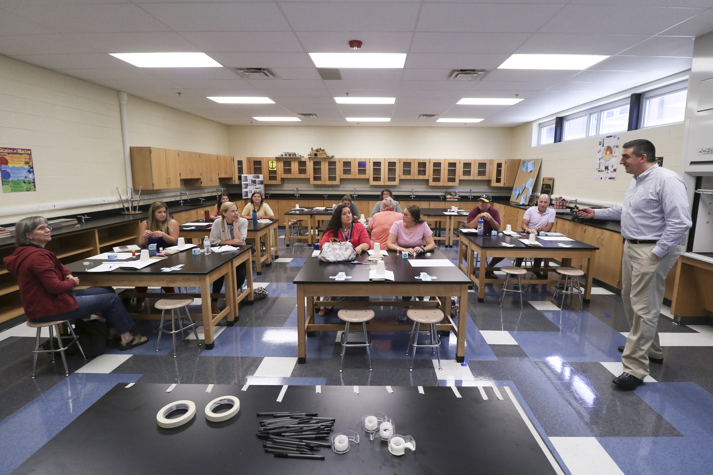 Staff Photo by Dan Henry / The Chattanooga Times Free Press- 8/1/16. Michael Stone leads a breakout session titled Making Work in Education, during the I.C.E. Institute (Innovate Create Engage) held at Red Bank Middle School on Monday, August 1, 2016.