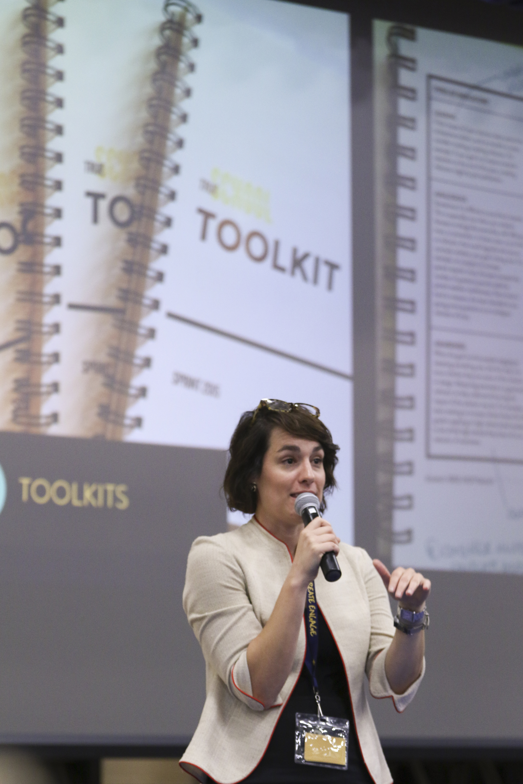 Staff Photo by Dan Henry / The Chattanooga Times Free Press- 8/1/16. Amy Vreeland, founder and CEO of The School Studio, speaks as the keynote during the I.C.E. Institute (Innovate Create Engage) held at Red Bank Middle School on Monday, August 1, 2016.