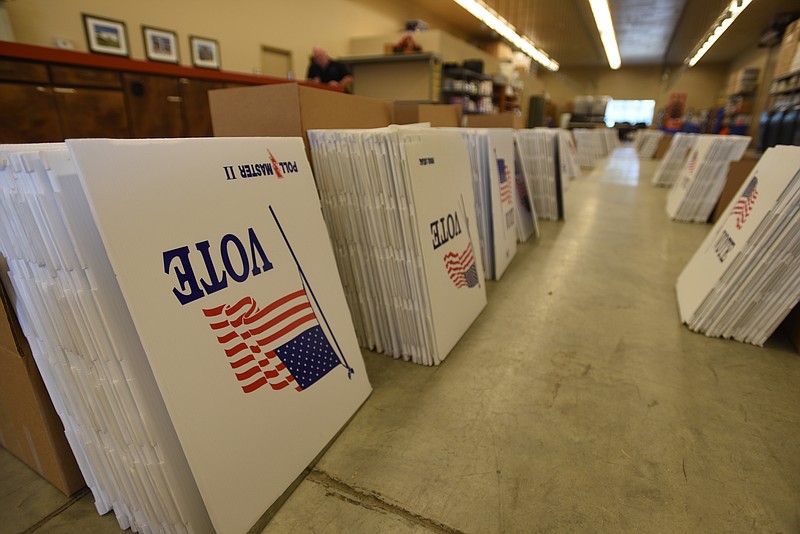 Poll items line the floor Wednesday, Aug. 3, 2016, at the Election Commission on Amnicola Highway.