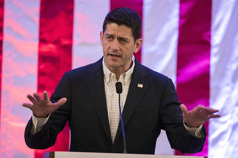 
              FILE - In this July 18, 2016, file photo, House Speaker Paul Ryan of Wis., speaks during a breakfast with Pennsylvania delegates during the Republican National Convention in Westlake, Ohio. Ryan and Rep. Debbie Wasserman Schultz are about to test voters’ anti-establishment mood, first hand. Fifteen states from Florida to Arizona still have House primaries in an election year that’s seen both parties’ supporters seethe against Washington. (AP Photo/Evan Vucci, File)
            