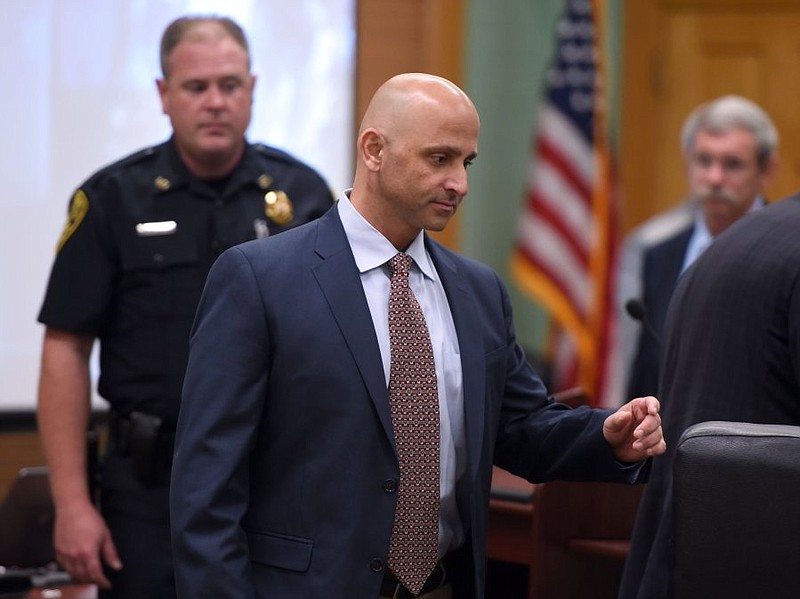 Shawn Smoot enters the courtroom following a break as his first degree murder trial continues before Judge Jeff Wicks in Kingston Monday, Aug. 1, 2016. Smoot is accused of killing Brooke Morris, whose body was found in October of 2011 in Roane County. (AMY SMOTHERMAN BURGESS/NEWS SENTINEL)