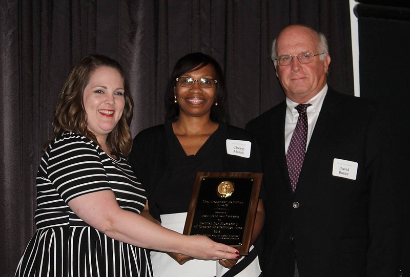 From left are attorney Paige Evatt, Legal Aid of East Tennessee, and Habitat's Cheryl Marsh, director of family services and David Butler, executive director.