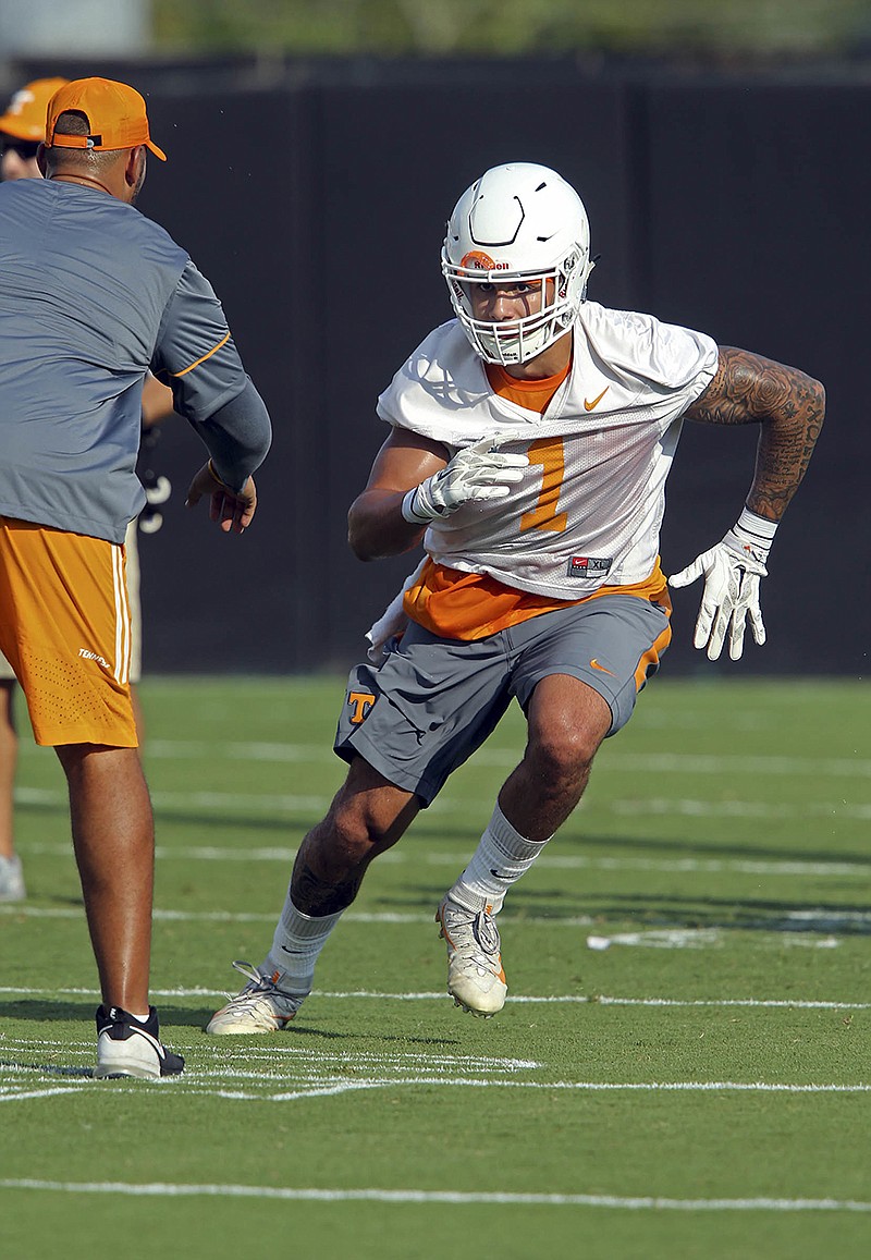 Tennessee running back Jalen Hurd runs a drill during the first day of fall football practice, Monday, Aug. 1, 2016, in Knoxville, Tenn. (Wade Payne/Knoxville News Sentinel via AP)