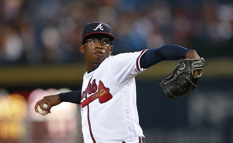 Atlanta Braves pitcher Tyrell Jenkins works in the first inning of a baseball game against the Pittsburgh Pirates on Thursday, Aug. 4, 2016, in Atlanta.