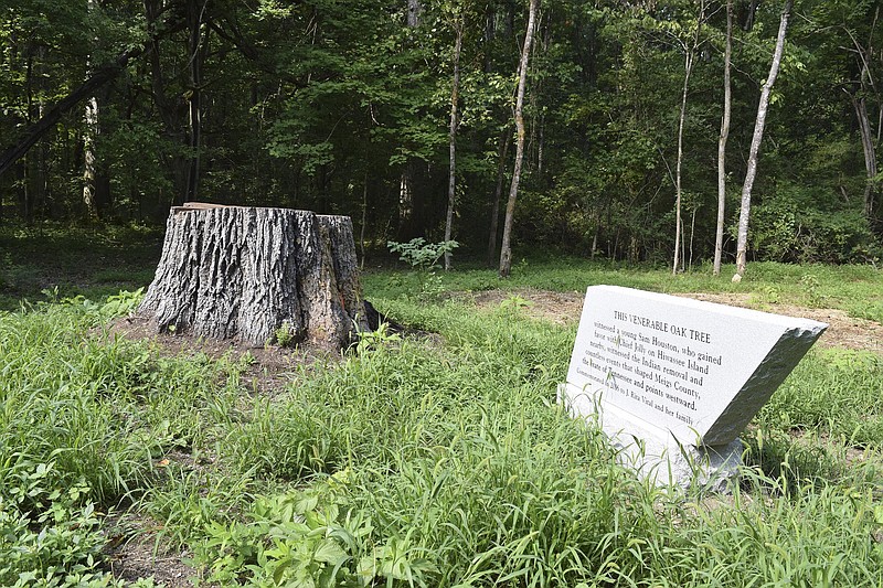 A marker was installed earlier this year to commemorate the historical events that happened during the lifetime of an oak tree at a roadside site near the entrance to Cherokee Removal Memorial Park. The tree is said to have lived during the time when Sam Houston, who gained favor with Cherokee Chief Jolly, and other shaped the history of Meigs County, the state "and points westward."