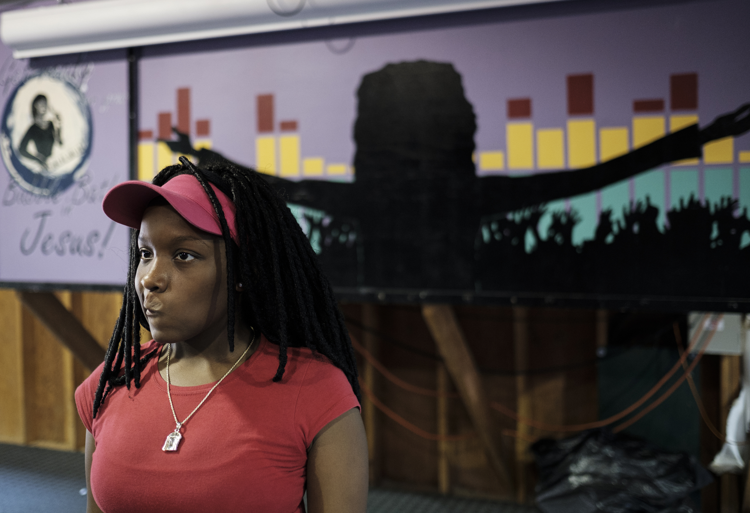 Tyell Bush listens to the instructor while participating in a dance activity at the Kids Across America camp Tuesday, July 26, 2016, near Branson, Mo. Bush is one of many inner-city youths from Chattanooga brought to the camp by Chattanooga police officer Danny Jones.