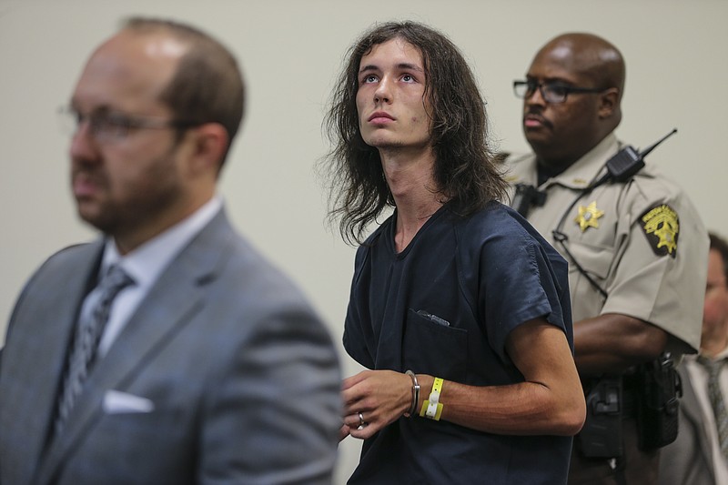 Jeffrey Hazelwood, accused of killing two teenagers, appears before a judge on Friday, Aug. 5, 2016, in Atlanta. Hazelwood was arrested Wednesday and charged with two counts of murder in the killings of Carter Davis and Natalie Henderson. 