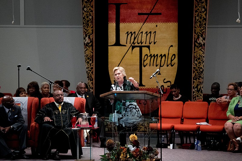 Presidential candidate Hillary Clinton speaks at Imani Temple Ministries in Cleveland, Ohio, following the Democratic National Convention recently.