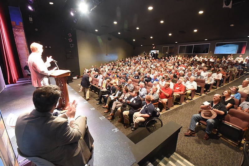 Hundreds of people attend a public meeting concerning the Charles H. Coolidge Medal of Honor Heritage Center at the Chattanooga Theatre Center.