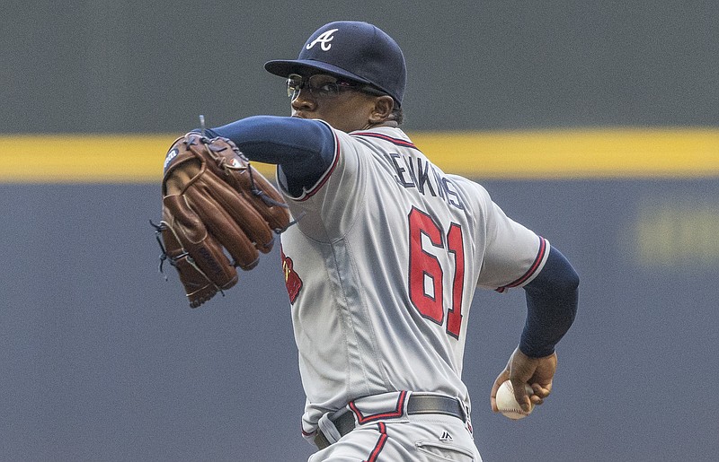 Atlanta Braves' Tyrell Jenkins pitches to a Milwaukee Brewers' batter during the first inning of a baseball game Tuesday, Aug. 9, 2016, in Milwaukee.