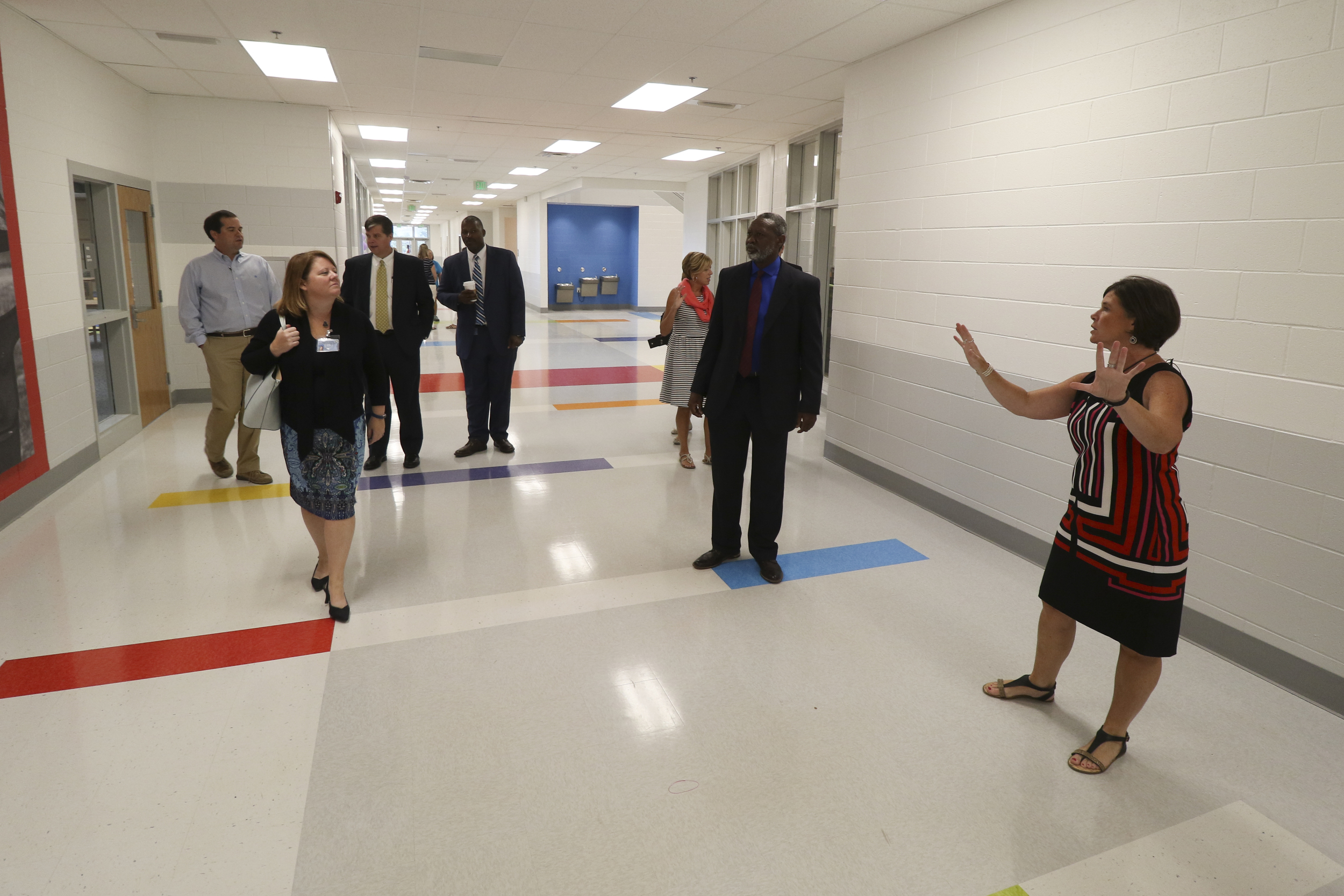 Staff Photo by Dan Henry / The Chattanooga Times Free Press- 8/9/16. Allyson DeYoung, principal of the new Middle Valley Elementary School, leads officials and media on a tour of the new school on Tuesday, August 9, 2016.